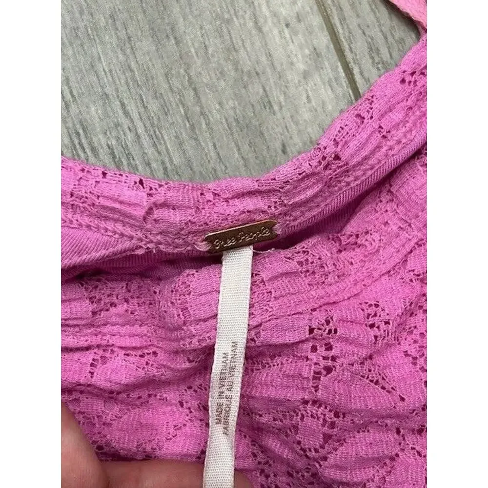 NWT Free People‎ Womens Tea Time Lace Puff Sleeve Blouse Open Back Pink Size XS